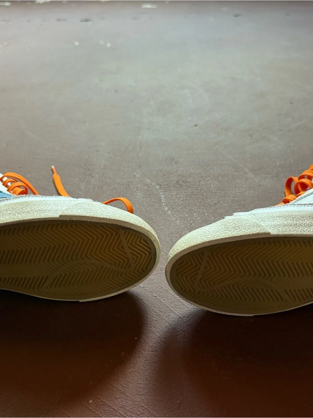 Custom Nike White High-Top Sneakers with Orange Laces and Blue Swoosh
